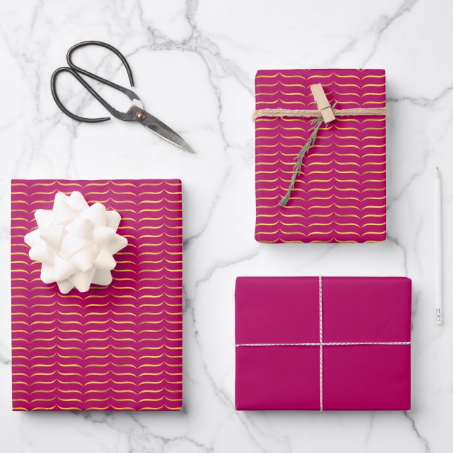 Gold Foil Brackets Hot Pink Coloured Backgrounds  Wrapping Paper Sheet (Front)