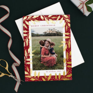 Gold Foil Branches 3 Photo Christmas Holiday Card