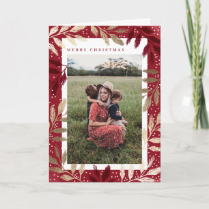 Gold Foil Branches Merry Christmas 3 Photo Holiday Card