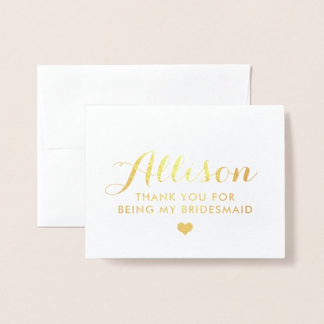Gold Foil Bridesmaid Thank You | Bridesmaid Card (Front With Envelope)