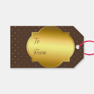 Gold Foil, Brown Dotted Background Gift Tag