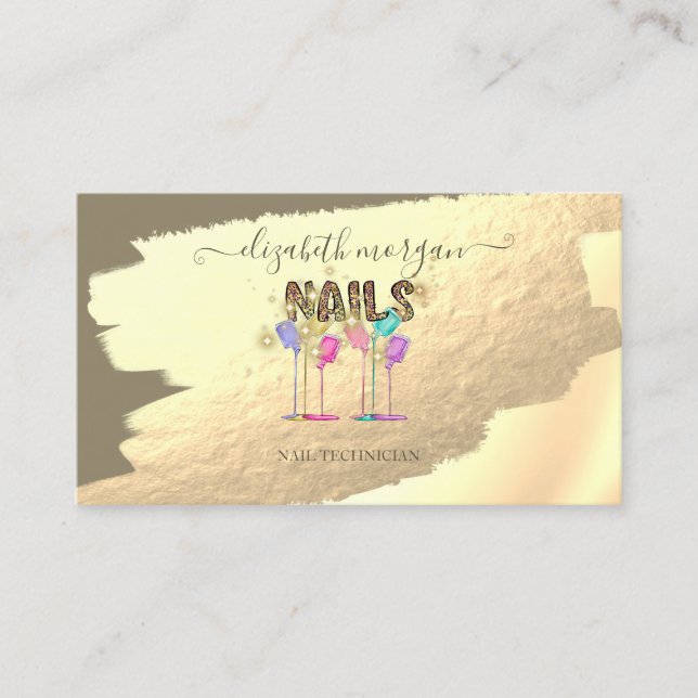 Gold Foil Brush Stroke Sparkle Nail Polish Business Card (Front)