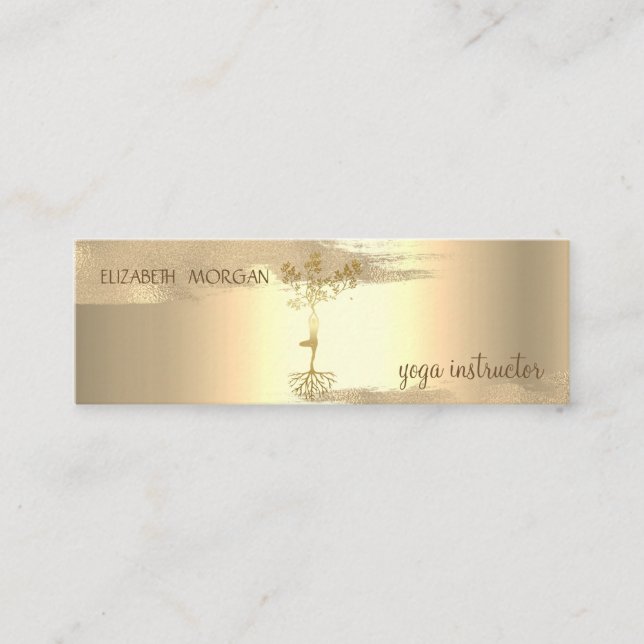 Gold Foil Brush Stroke,Tree Women Silhouette Mini Business Card (Front)
