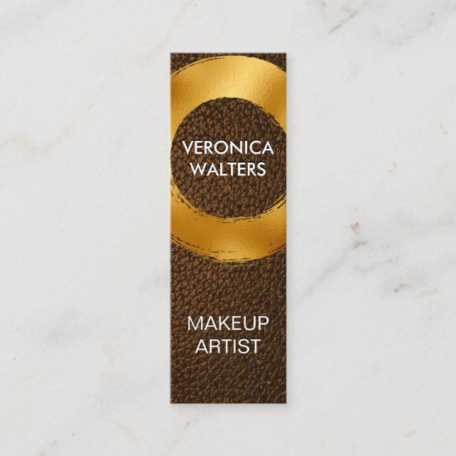 Gold Foil Brushed | Brown Leather Mini Business Card (Front)