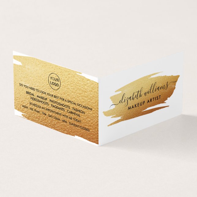 Gold Foil Brushstroke Makeup Artist Loyalty Business Card (Outside)
