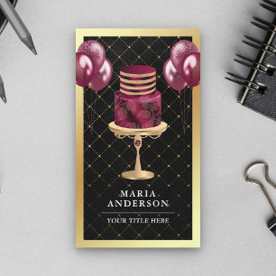 Gold Foil Burgundy Cake Balloons Event Planner Business Card