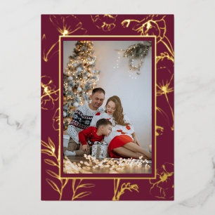 Gold Foil Burgundy Christmas Photo Holiday Card