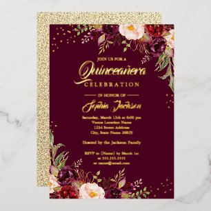GOLD FOIL Burgundy Floral Quinceanera