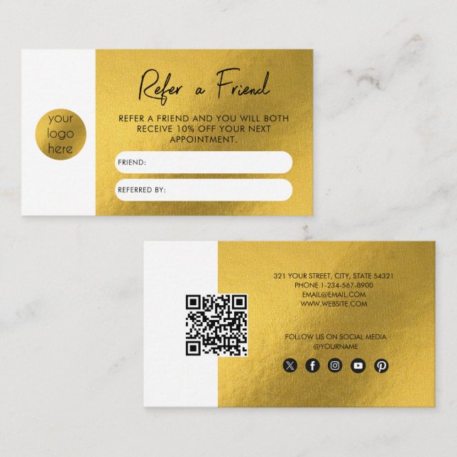 Gold Foil Business Refer A Friend Referral Card (Front/Back)
