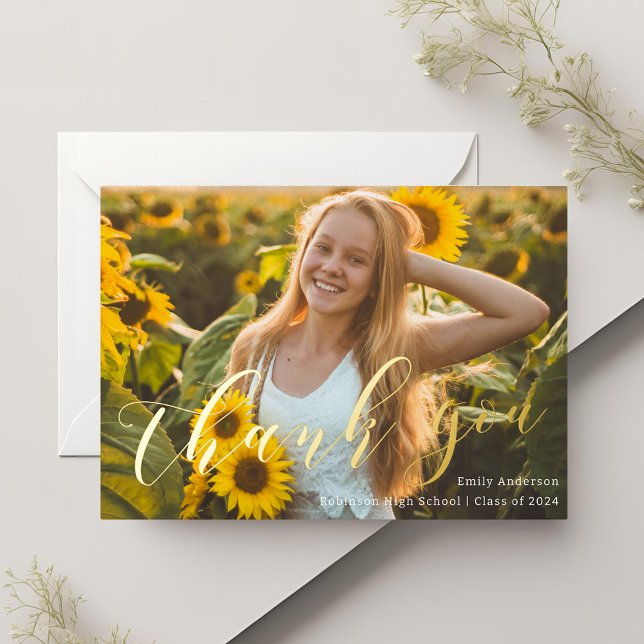 Gold Foil Calligraphy Graduation Photo Thank You (Creator Uploaded)