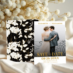 Gold Foil Calligraphy Photo Save the Date Invitation
