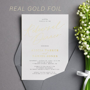 Gold foil calligraphy rehearsal dinner