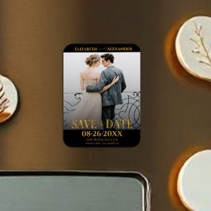 Gold Foil Calligraphy Save the Date Photo Magnet