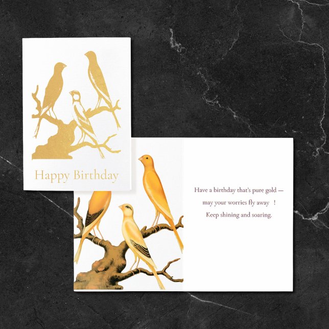 Gold Foil Canary Silhouette Birthday Card (Creator Uploaded)