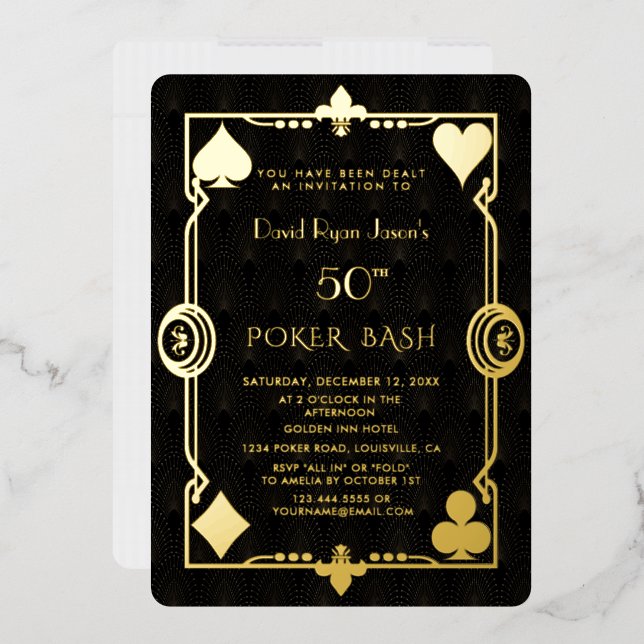 GOLD FOIL Casino Night Poker Bash Man Birthday (Envelope)
