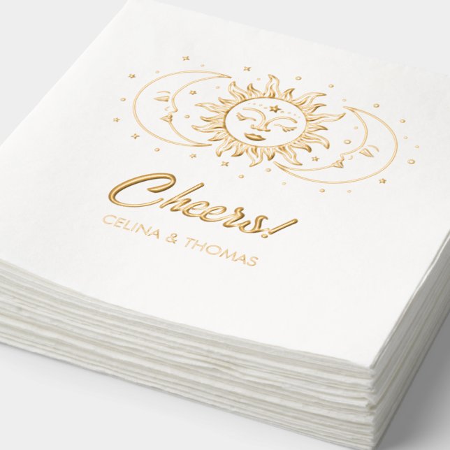 Gold Foil Celestial Personalised Wedding Napkins (Detail)