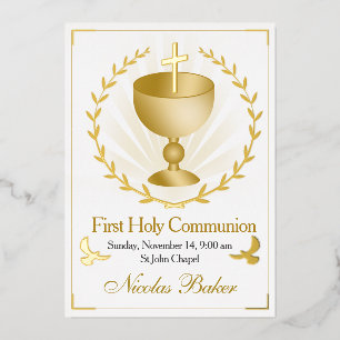 Gold Foil Chalice First Holy Communion Invitation