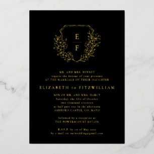 Gold Foil Cherry Blossoms Crest Monogram Black
