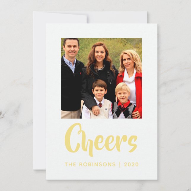 Gold Foil Chevron Christmas Greetings family photo Holiday Card (Front)