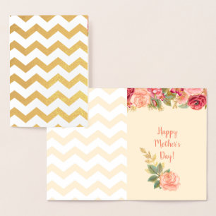 Gold Foil Chevron Stripes   Roses Mother's Day Card