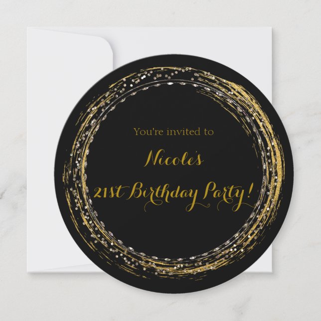 Gold Foil Chic Sparkle Glamour Circle Invitations (Front)