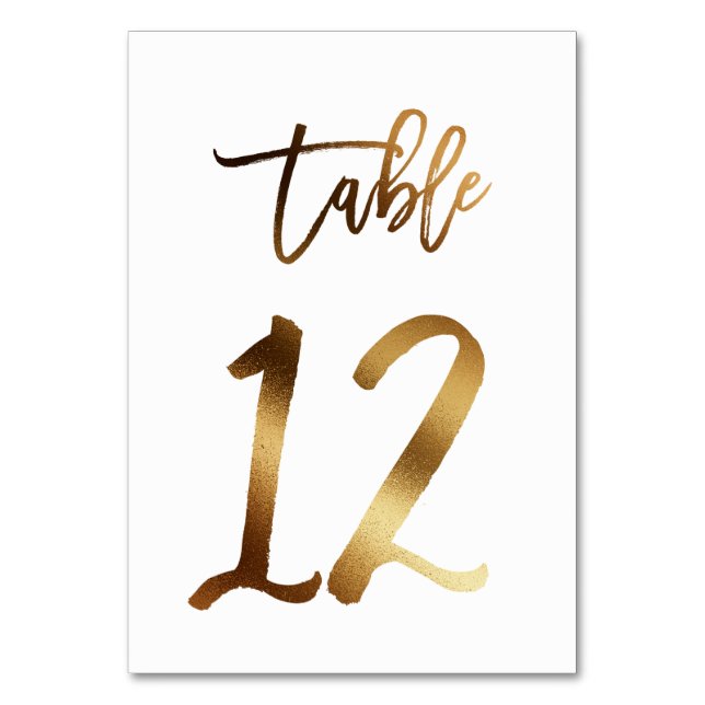 Gold foil chic wedding table number | Table 12 (Front)