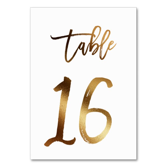Gold foil chic wedding table number | Table 16 (Front)