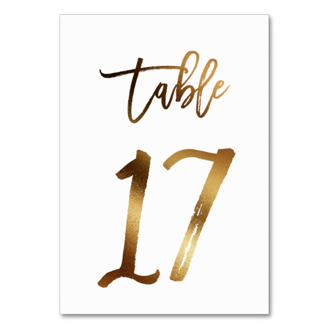 Gold foil chic wedding table number | Table 17 (Front)