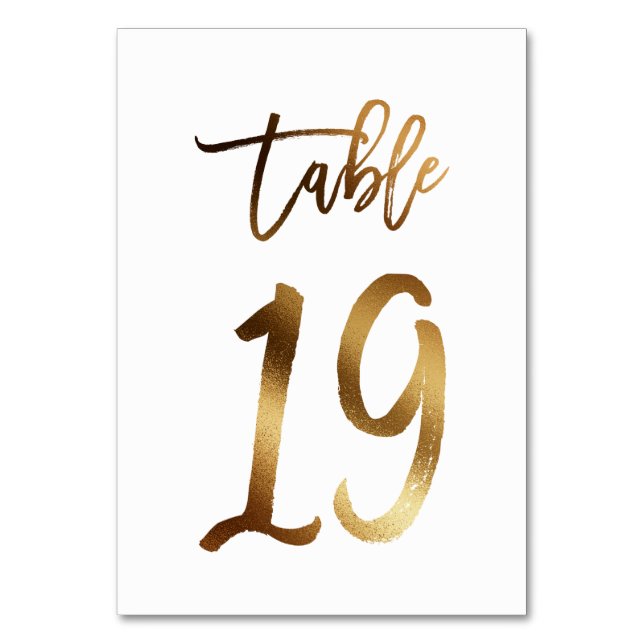 Gold foil chic wedding table number | Table 19 (Front)