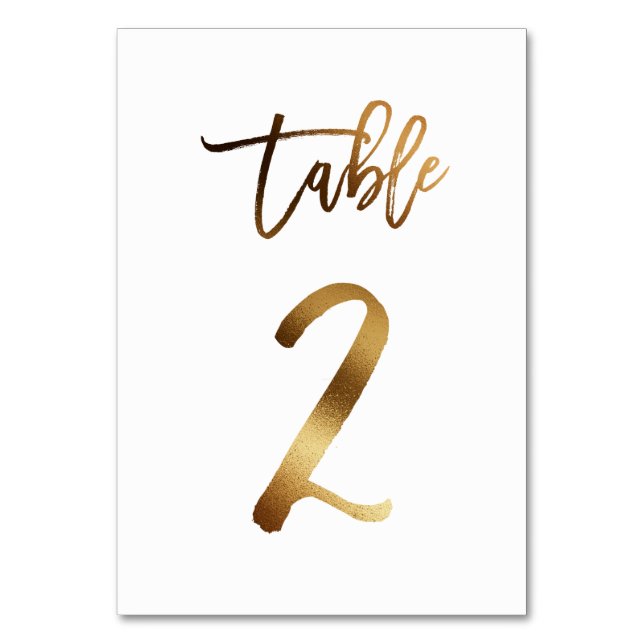 Gold foil chic wedding table number | Table 2 (Front)