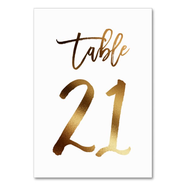 Gold foil chic wedding table number | Table 21 (Front)