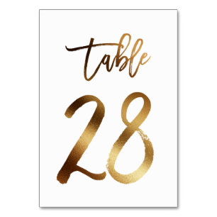 Gold foil chic wedding table number   Table 28