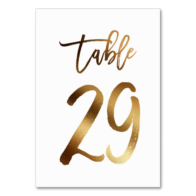 Gold foil chic wedding table number | Table 29 (Front)