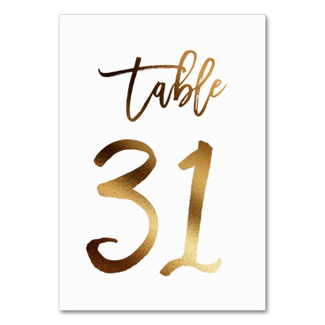 Gold foil chic wedding table number | Table 31 (Front)