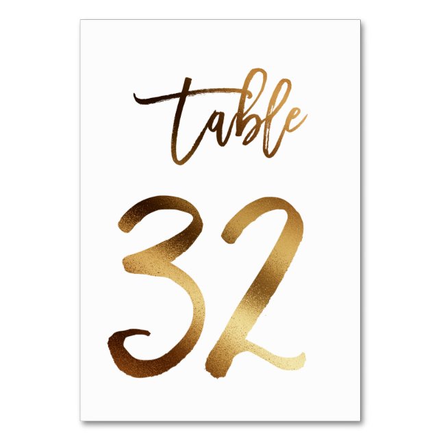 Gold foil chic wedding table number | Table 32 (Front)