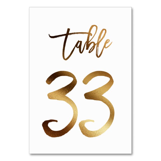 Gold foil chic wedding table number | Table 33 (Front)