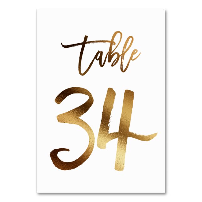 Gold foil chic wedding table number | Table 34 (Front)