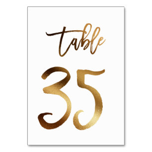 Gold foil chic wedding table number   Table 35