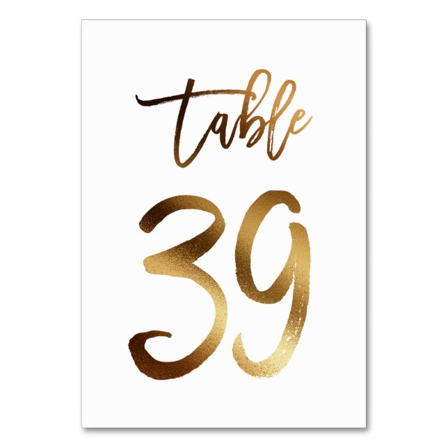 Gold foil chic wedding table number | Table 39 (Front)