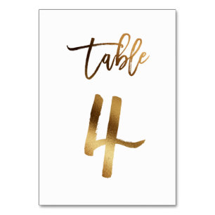 Gold foil chic wedding table number   Table 4