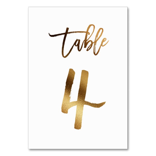 Gold foil chic wedding table number | Table 4 (Front)