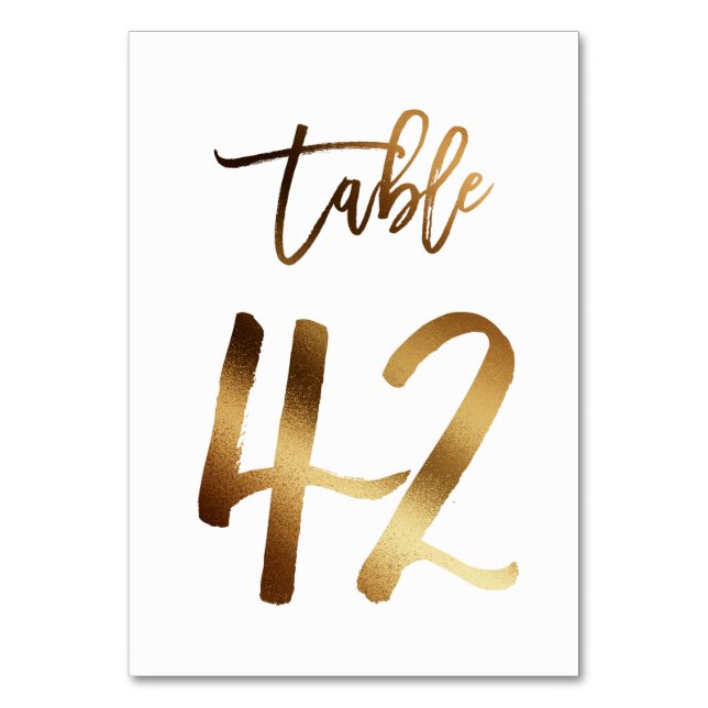 Gold foil chic wedding table number | Table 42 (Front)