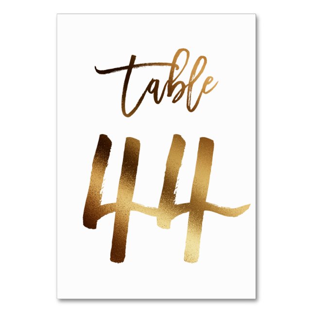 Gold foil chic wedding table number | Table 44 (Front)