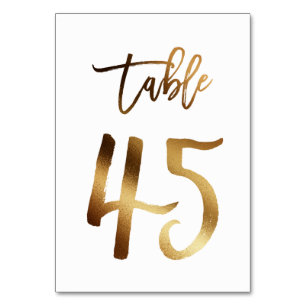 Gold foil chic wedding table number   Table 45