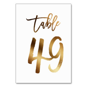 Gold foil chic wedding table number   Table 49