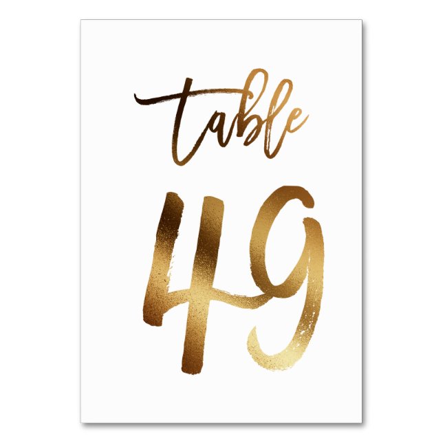 Gold foil chic wedding table number | Table 49 (Front)