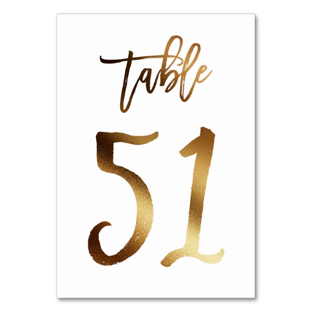 Gold foil chic wedding table number | Table 51 (Front)