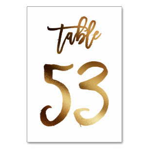 Gold foil chic wedding table number Table 53