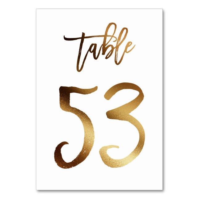Gold foil chic wedding table number | Table 53 (Front)