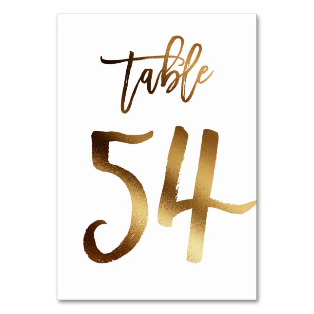 Gold foil chic wedding table number | Table 54 (Front)